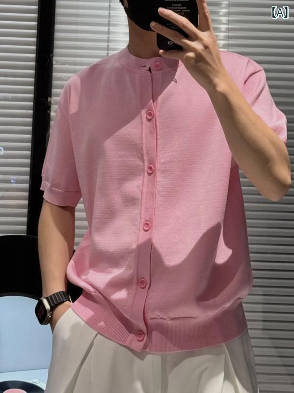 朱夏編み物 半袖編み物 分かりやすい Shangfeng メンズウェア 25027 夏 デイリー か細い相応う 無地 心地好い 編み物ジレー ティーシャツ 半袖