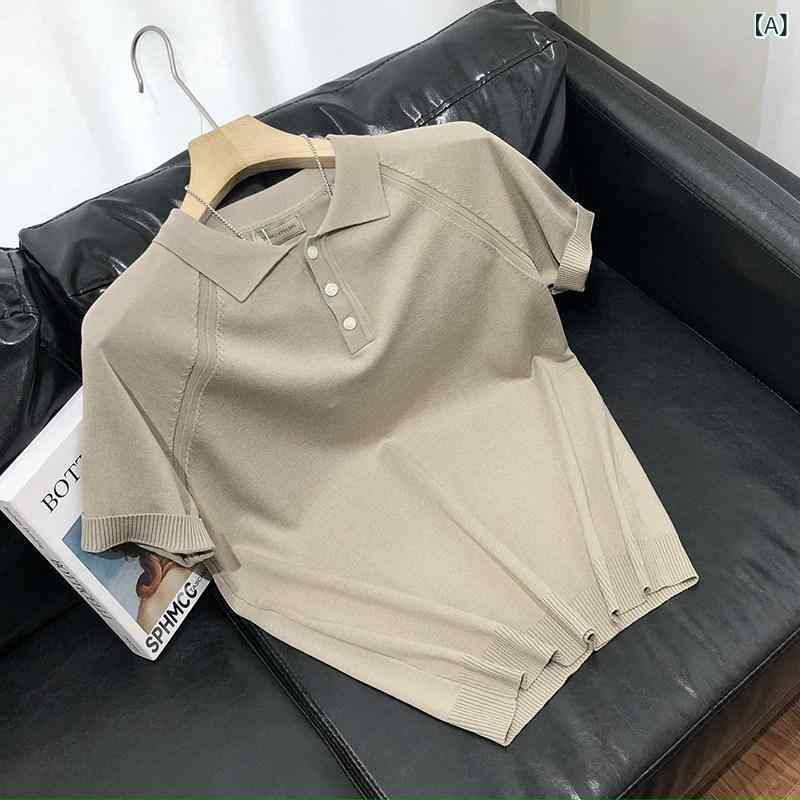サマーニット 半袖ニット シンプル 2024夏 Tシャツ ポロシャツ メンズ 半袖 ニット セーター スリム ショルダー ステッチ