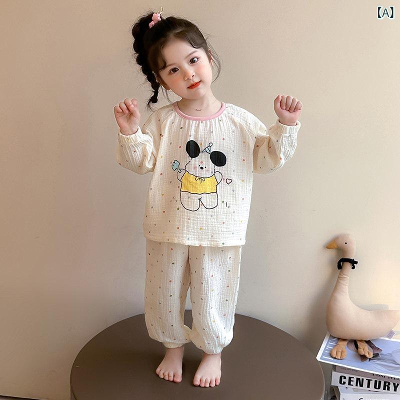 子供 パジャマ かわいい 女の子 パジャマ 綿 子供用 ガーゼ ホームウェア 夏 2025年 ベビー 長袖 春 スーツ