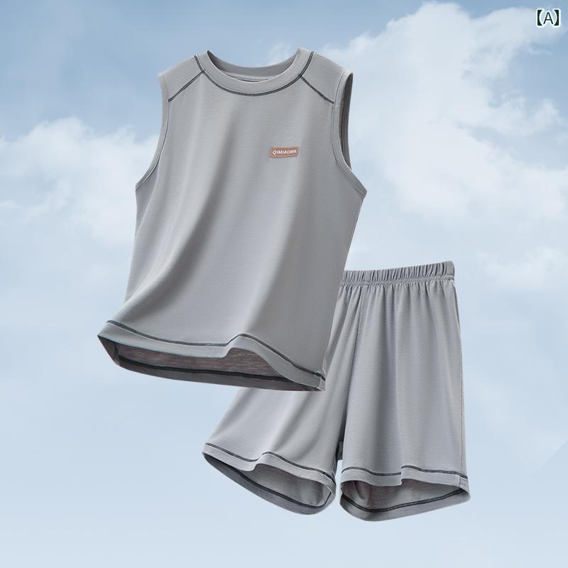 児童 寝巻き おしゃれ 児童用 子供用 モダール パジャマ 男の子用 ベスト スーツ エアコン 服 女の子用 ホームウェア 夏用 薄手