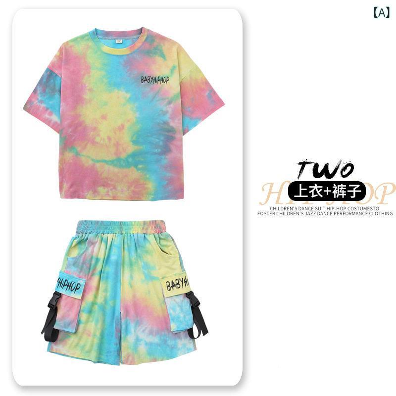 アウトドア スタイル キッズ 子供用 ストリート ダンス スーツ 男の子用 夏用 ヒップ ホップ パフォーマンス 服 女の子用 ジャズ キャットウォーク