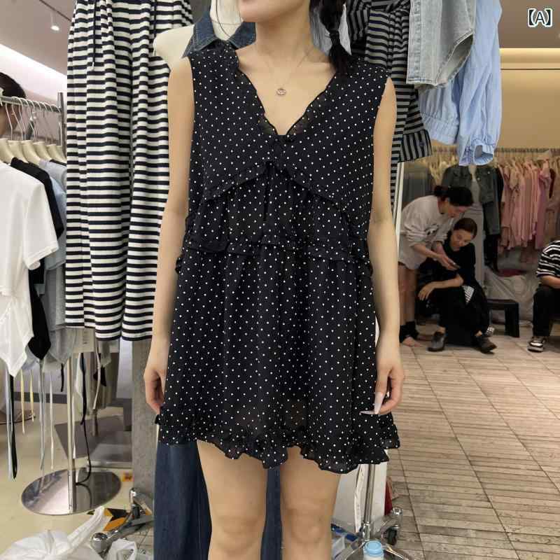 ドット 水玉 ワンピース PLNH 2025 夏の ファッション レトロ ゆったり スリム Vネック イヤリング ドット ワンピース レディース