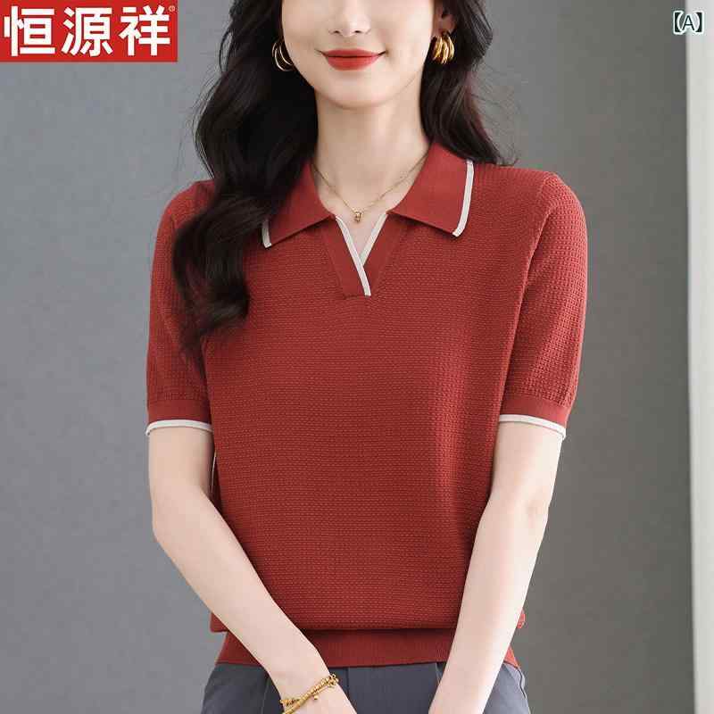 シンプル 半袖 ニット レディース 衡 源 翔の 冷感 半袖 Tシャツ レディース で カジュアル 桑の 絹 万能な 薄手 ニット セーター