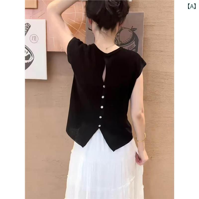 シンプル 半袖 ニット レディース 黒 裏 冷感 ニット 半袖 Tシャツ レディース 夏 薄手 大きいサイズ ショート 品 小 飛 袖 トップス