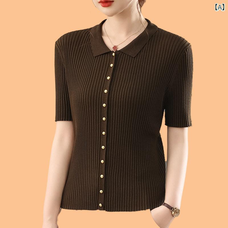 シンプル 半袖 ニット レディース Jiuzi 夏の 冷感 高級 半袖 Tシャツ レディース 万能 桑 絹 ニット トップス 6,137円