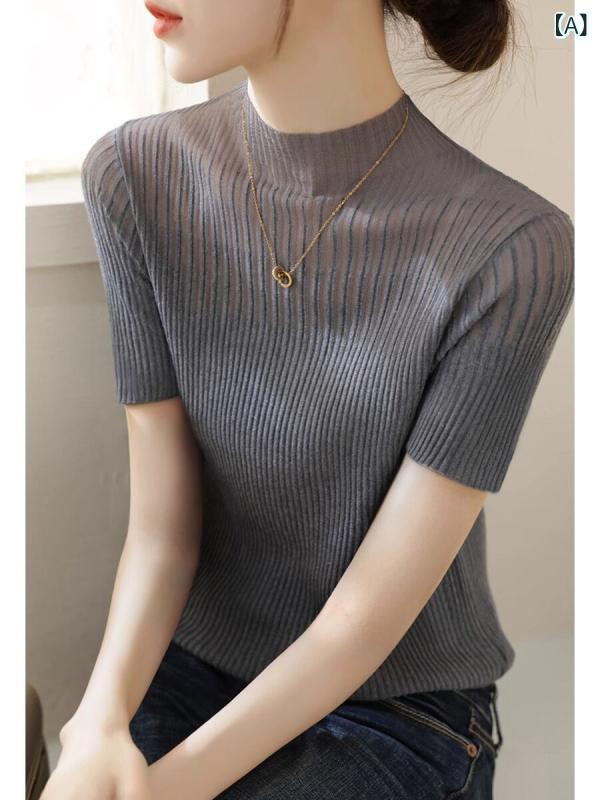 トップス 半袖 ニット 女性 用 冷感 半袖 Tシャツ スリム 薄手 夏の スタイル 2025年の新 で スタイリッシュな レース ニット セーター トップ｜北摂軽太郎便