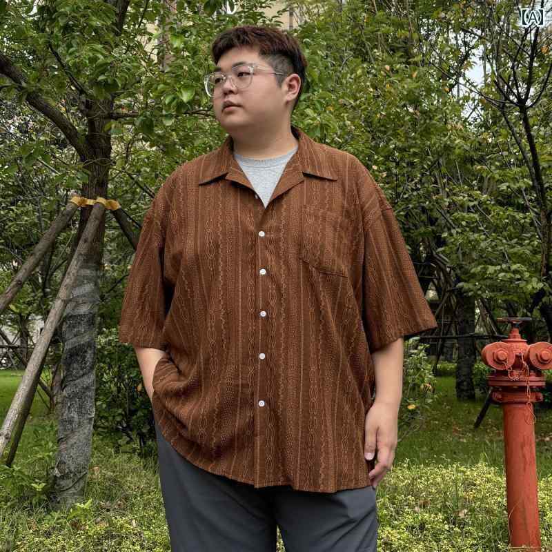 Ｙシャツ 半袖 メンズ 大きめ サイズ キューバ カラー ジャカード 半袖 シャツ メンズ 太め 夏 韓国 カジュアル ゆったり