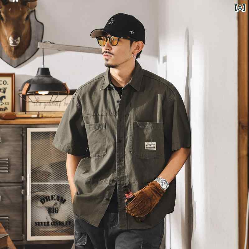 ミリタリー シャツ メンズ アメリカン レトロ ワークシャツ メンズ 半袖 2025 ゆったり 大きいサイズ カジュアル シャツ メンズジャケット