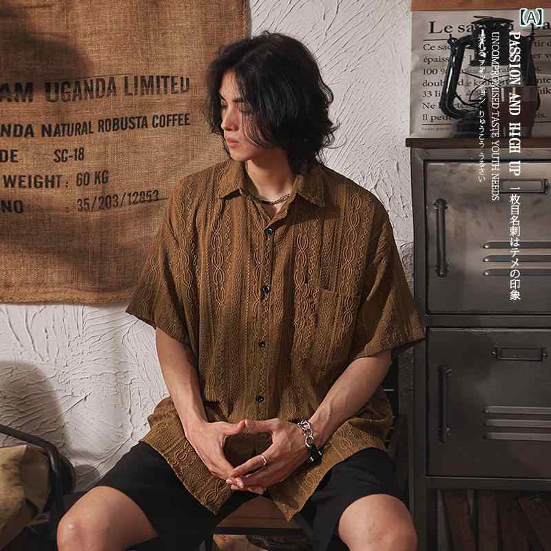 ミリタリー シャツ メンズ レトロ ドレープ 半袖 シャツ メンズ エスニック カジュアル メンズシャツ ジャケット