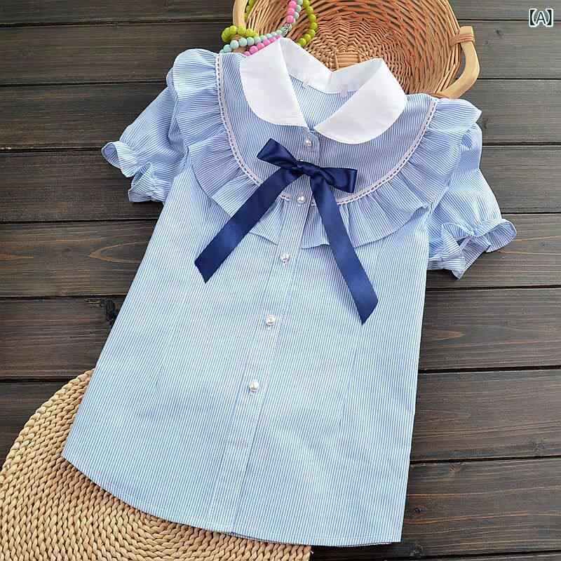 キッズ ブラウス 女の子用 女の子 半袖 シャツ 風 子供 綿 スーツ レディース トップ 夏 ビッグ ボーイ カレッジ スタイル