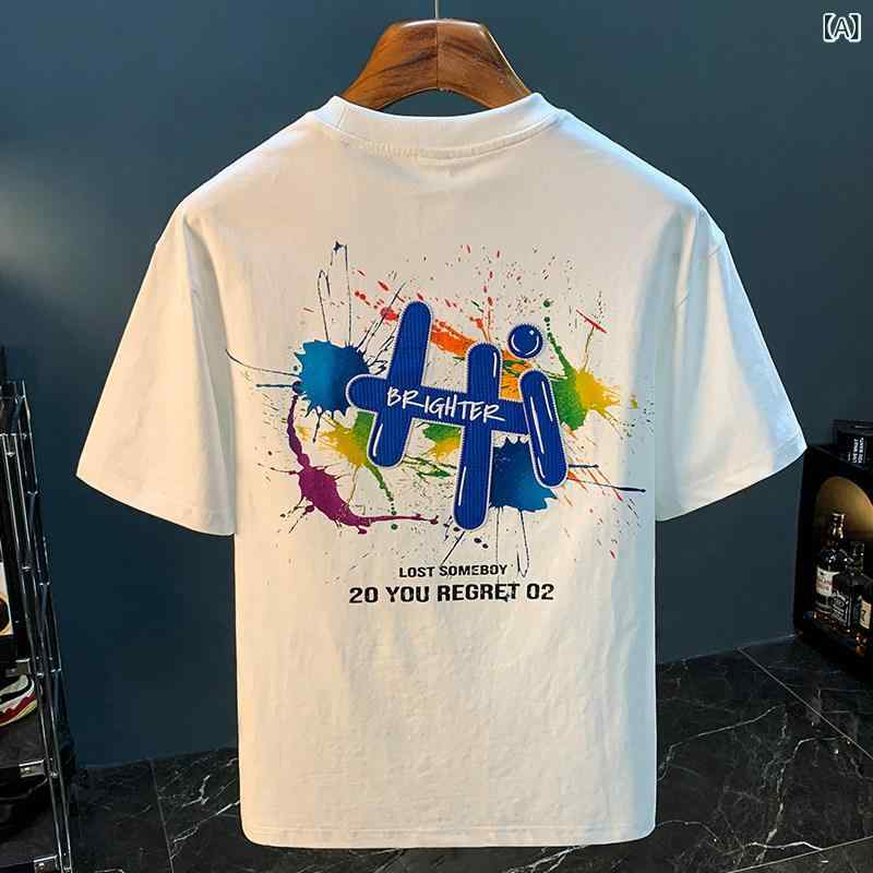 刷り上げる プルオーバー メンズ 夏に 着る メンズ ゆったり 半袖 プルオーバー。の 絵の具 刷り上げる プルオーバー。 重厚な 刺しゅう入り口・入口。 御前上等 トップス。