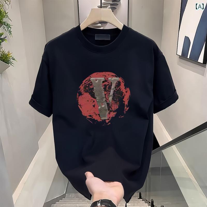 プリント Tシャツ メンズ ファッション 綿 半袖 Tシャツ メンズ 夏 プリント トップス ゆったり