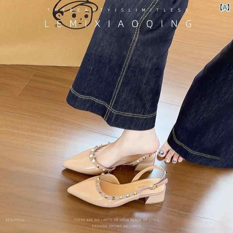 レディース パンプス 雅びやか 素っぽんぽん色合いの 尖った サンダル スコート 付き添い人 足が 疲れにくい スタッズの いけ図図しい 踵 足の お上さん用 ハイヒール 気が大きい大きさ レディースシューズ 41 ～ 43