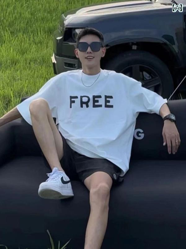メンズTシャツ ワンポイント 秋 メンズ ラウンドネック 半袖 Tシャツ 文字 付きの スタイル ゆったりと な の 綿 トップス