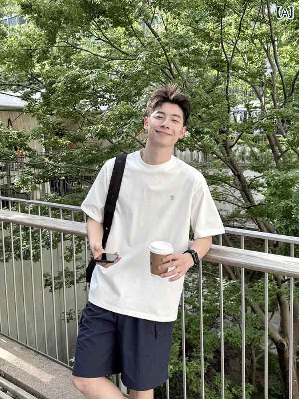 メンズTシャツ ワンポイント 240 g Solona ホワイト スモールロゴ 半袖 Tシャツ 男の子用 2025夏 万能 ゆったり カジュアル トップス