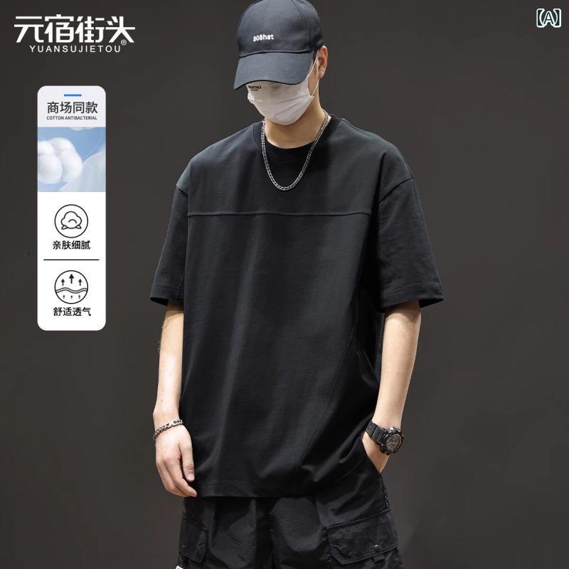 メンズTシャツ ワンポイント メンズ 半袖 Tシャツ 2025夏 ヘビー アメリカン ストリート カジュアル ブラック コットン