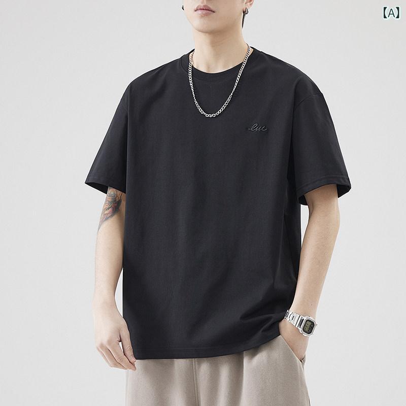 メンズTシャツ ワンポイント 260 gの 厚手 半袖 Tシャツ 男の子用 ゆったり 夏 2025年 の 服 メンズ ラウンドネック トップス