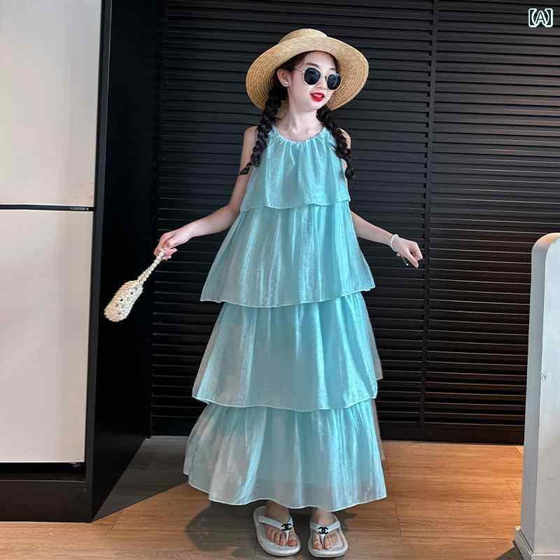 キッズ用 ワンピース 女の子 ドレス 夏 2025 大きい 子供の 夏の プリンセス サスペンダー スカート 子供 ドーパミン 小さい