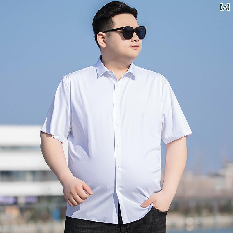 Ｙシャツ ワークシャツ　メンズ 太った 男の 大きい お腹 ゆったり プロ 半袖 シャツ 夏 メンズ 大きめ サイズ ビジネス カジュアル 無地