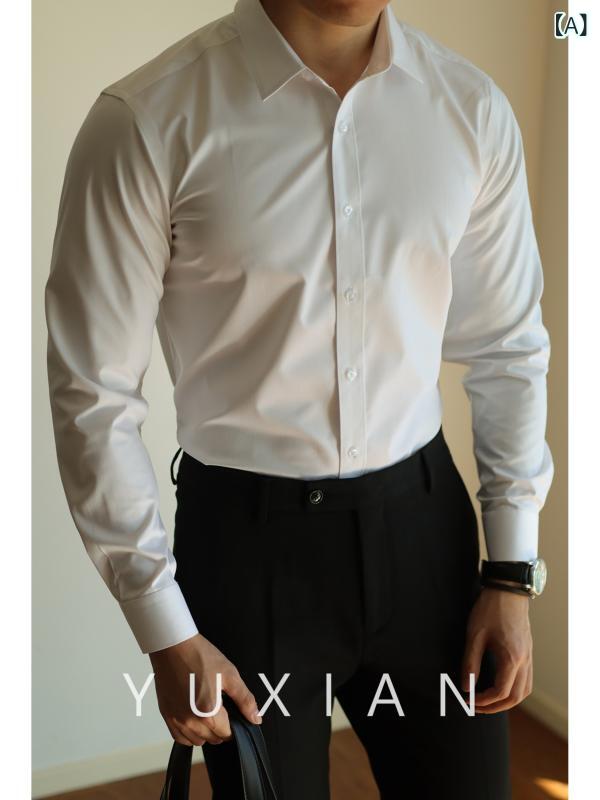 Ｙシャツ ワークシャツ　メンズ YUXIAN 玉 仙 竹 繊維 ビジネス ノンアイロンシャツ 通勤 紳士 無地 ベーシック 防 シワ フォーマルウェア 長袖