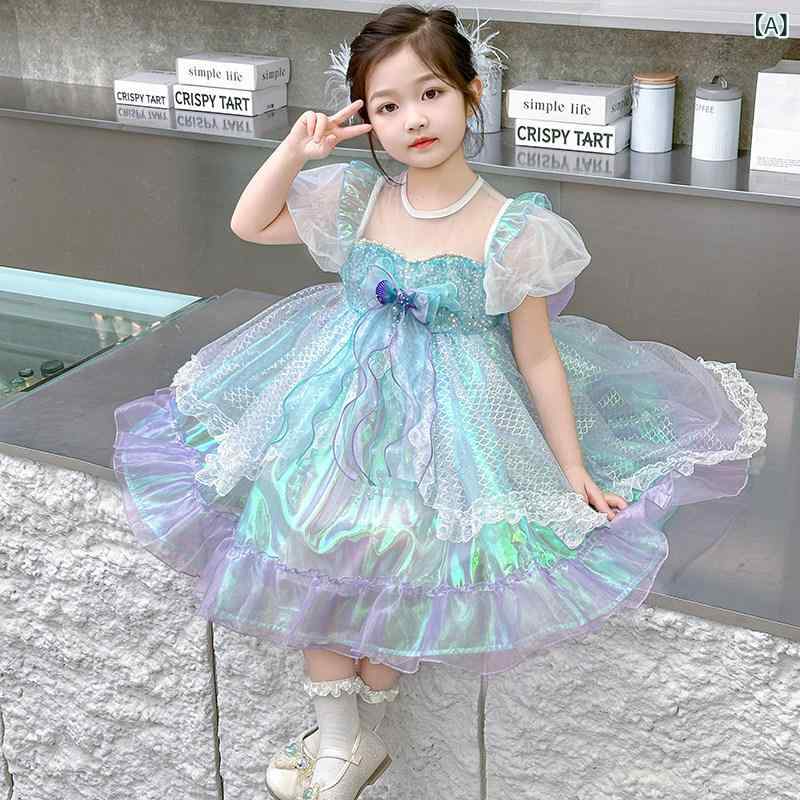 女の子用 かわいい マーメイド 女の子 夏 半袖 マーメイドドレス プリンセス ドレス 2025 スタイル スーパー フェアリー ふわふわ メッシュ カラフル
