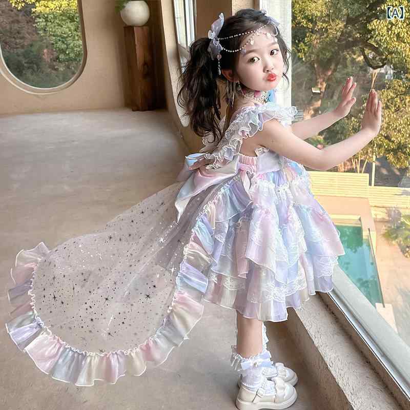 女の子用 かわいい マーメイド ロリータの 女の子 プリンセス ドレス 夏の 子供用 スリング ふわふわの チュール スカート マーメイドスカート