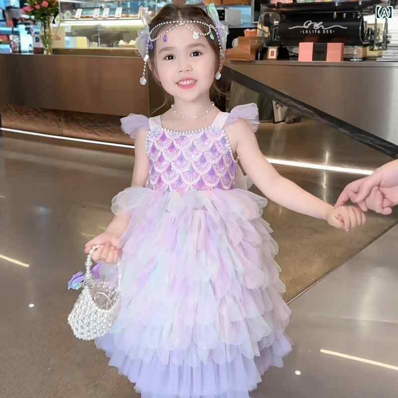 マーメイド キッズ用 女の子 ドレス 夏 2025 マーメイド ロリータ プリンセス 誕生日 子供の 日