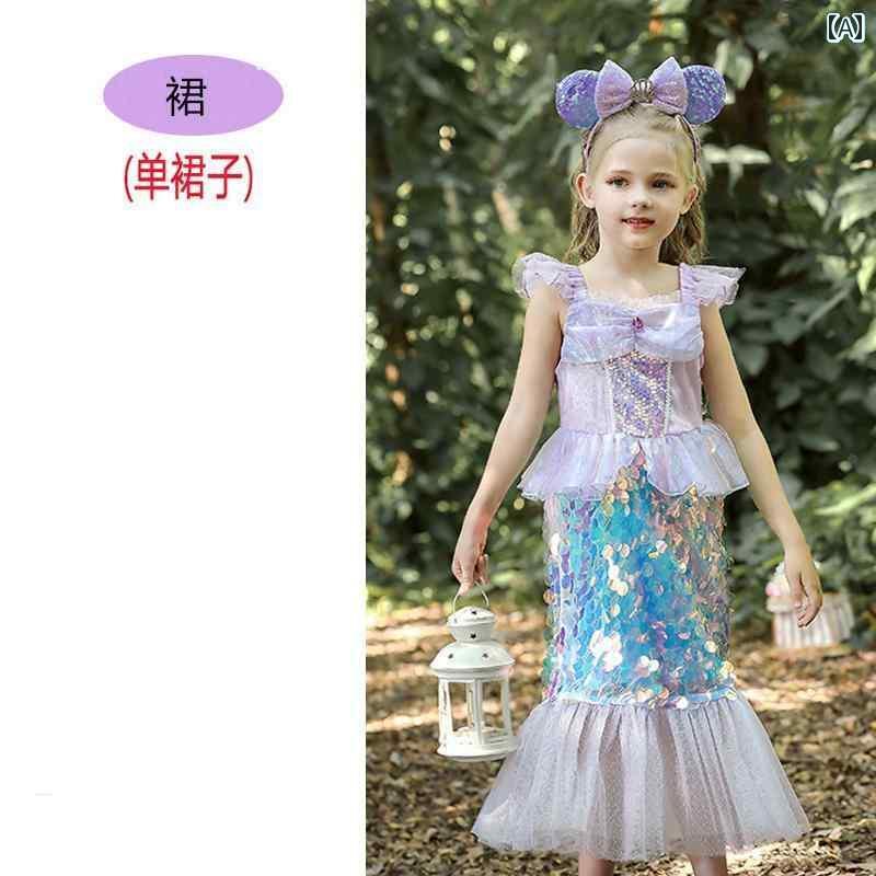 人魚 キッズ用 マーメイドプリンセスドレス うしろ帯 赤ちゃん用 夏時 砂浜 御召しもの 水泳着 スパンコール もの言う花 服