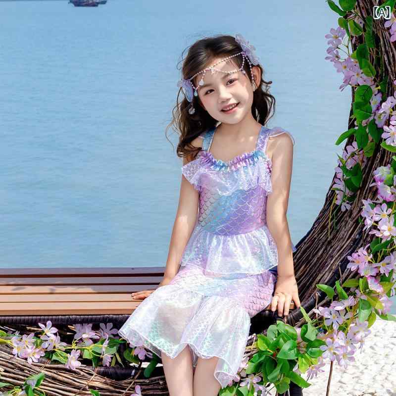 マーメイド キッズ用 2025年 カラフル マーメイド コスチューム 女の子 水着 ビキニ 子供 プリンセス スーツ スカート