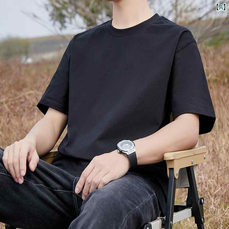 無地 Tシャツ 着やすい 厚手 コットン Tシャツ メンズ 半袖 夏 ゆったり 大きいサイズ コーマ 綿 カジュアル ブラック トップス