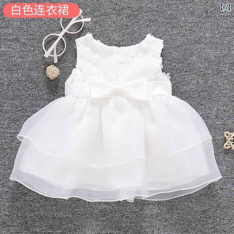 かわいい ドレス ベビー 女の 赤ちゃんの 夏の ドレス 小さい スカート 百日 ガーゼの 一歳の ドレスを つかむ 満月の プリンセス スタイリッシュな 夏 白