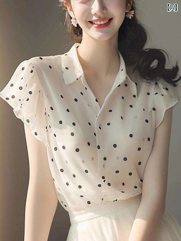 一点柄 水玉 トップ プルオーバー Hualai Amasht 2025 夏の 韓国 一点の 半袖 プルオーバー 愛情を込めてて 雅びやかな 薄っぺら トップス