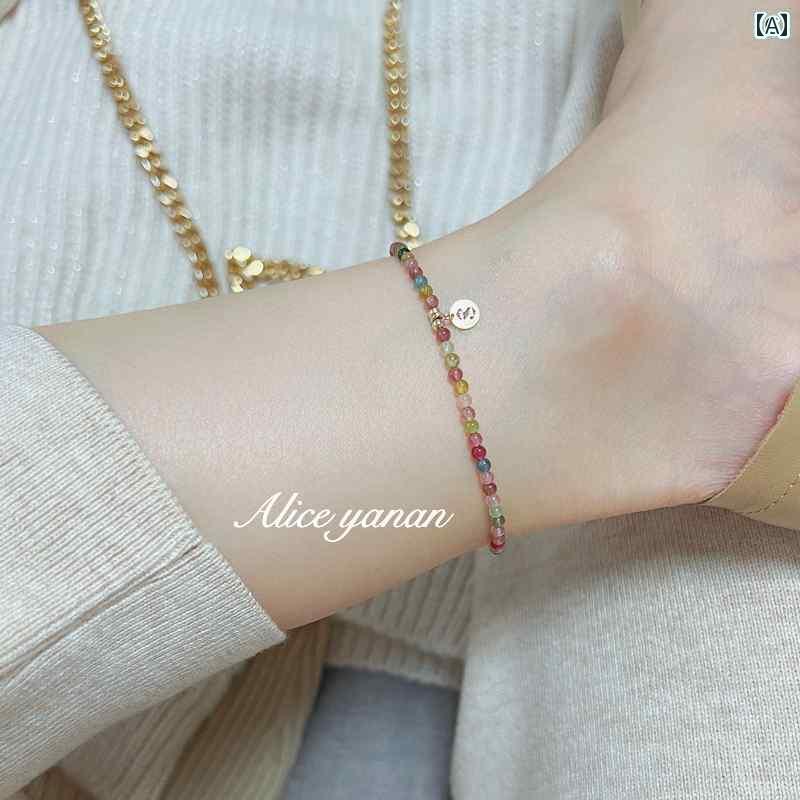アンクレット レディース アクセサリー アリス ヤナン トルマリン アンクレット 弾性 14 K ゴールド 注入 ラッキー クリスタル