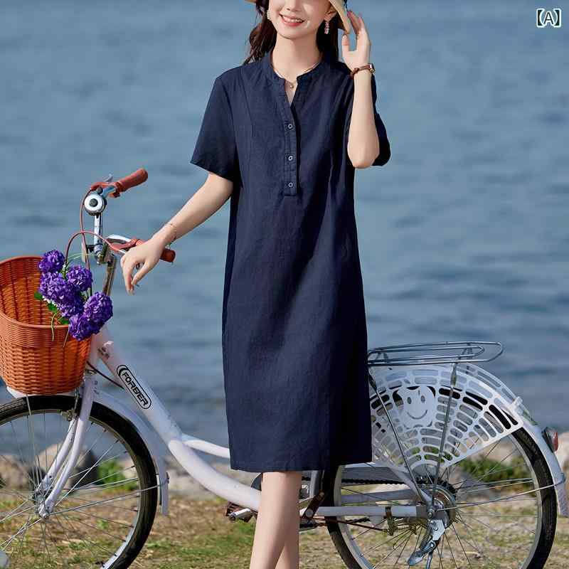 心地よい 衣裳 ひざ丈 夏の リネン 御召しもの 2025 心地よい 綿織物と リネンの レディース 分かりやすいで たっぷりと した
