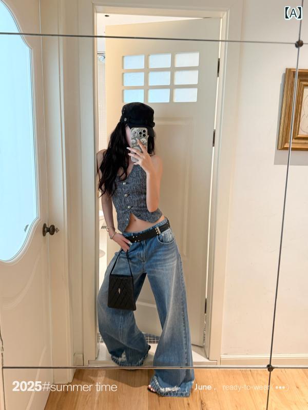 ローライズパンツ 今めかしい レディース SUNONEONE 下唇 引き分け 外辺部 引っ切り無い デニム レディース 炎節 ローライズ アメリカン レトロ 広広とした レッグ 心地よい ズボン下