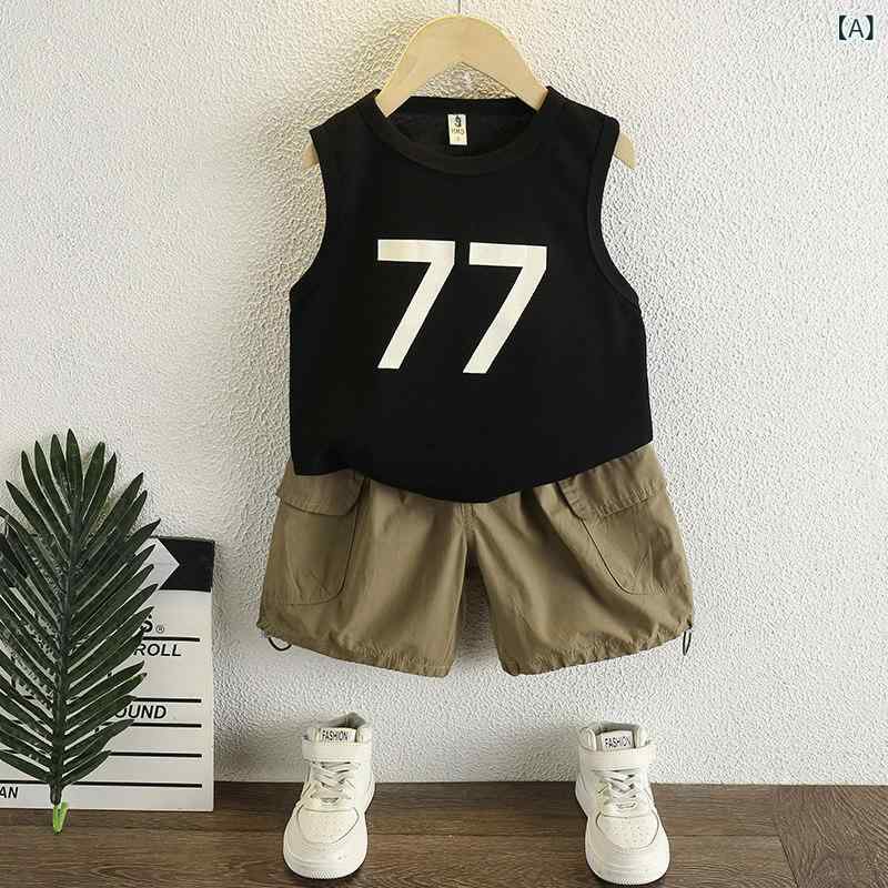 キッズ カジュアル パンツ セット ボーイズ サマー スーツ 2024 スタイル 子供の 子供服 ベスト 男の子 夏の ベビー 服