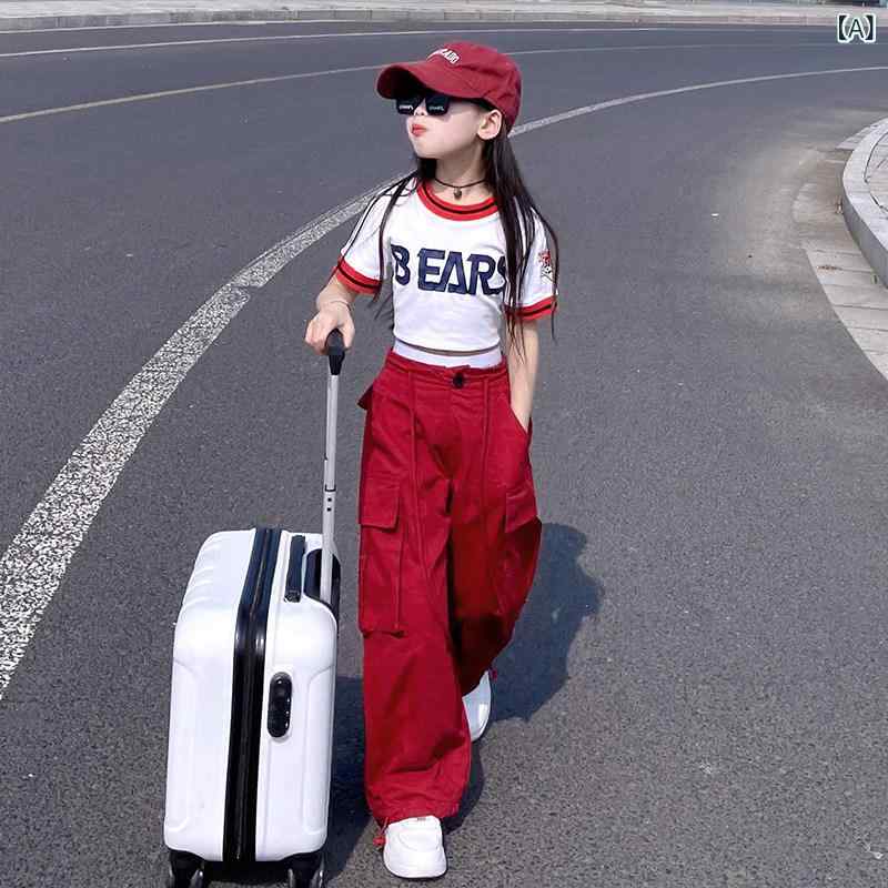 キッズ カジュアル パンツ セット 女の子 夏の スーツ 2024な 子供用 作業着の ズボン 中型と 大型の スポーツ ツーピース｜北摂軽太郎便