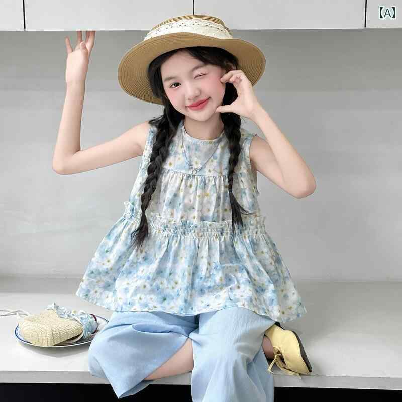 キッズ カジュアル パンツ セット 子供服 夏 2025 新型 女の子 薄手 花柄 トップス ツーピース スーツ 半袖