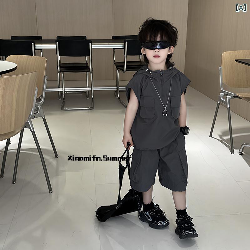 子供服 カジュアル パンツ セット 子供服の 男の子 夏の スーツ 2025 大きい 子供の 薄手 ファッション 半袖 ショート パンツ ツーピース