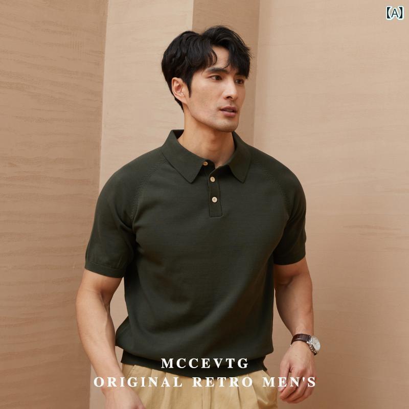 ラガーシャツ メンズ MCCEVTG アメリカン レトロ ポロシャツ 半袖 メンズ ブラック コットン カジュアル ポロ セーター Tシャツ