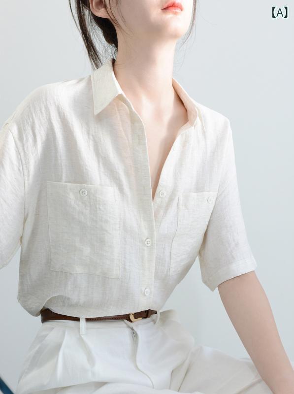 無地 トップ ティーシャツ TRR ダブル 隠し 半袖 白いこと ティーシャツ レディース ゆったり 夏用 落っこちる 肩先 衣袂 トップス 全能 今めかしい リネン