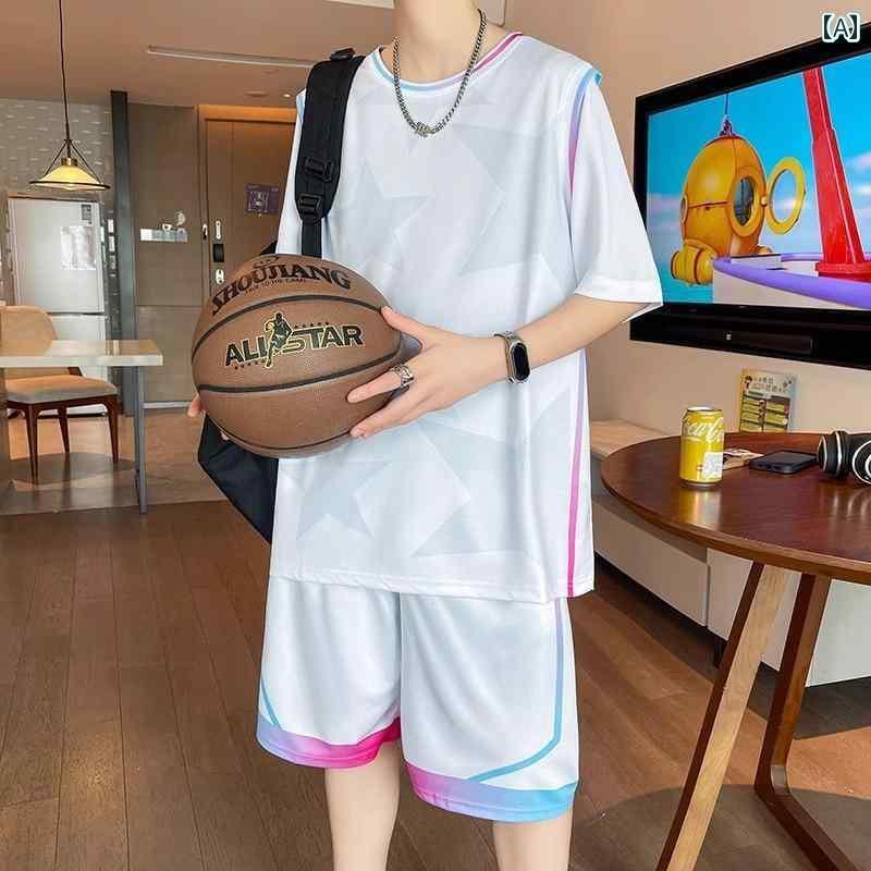 メンズ バスケットボール ウェア 冷感 半袖 Tシャツ 男の子 中学生 高校生 バスケットボール ユニフォーム スーツ ティーンエイジャー 大きい 子供 夏 速乾 ジャージ