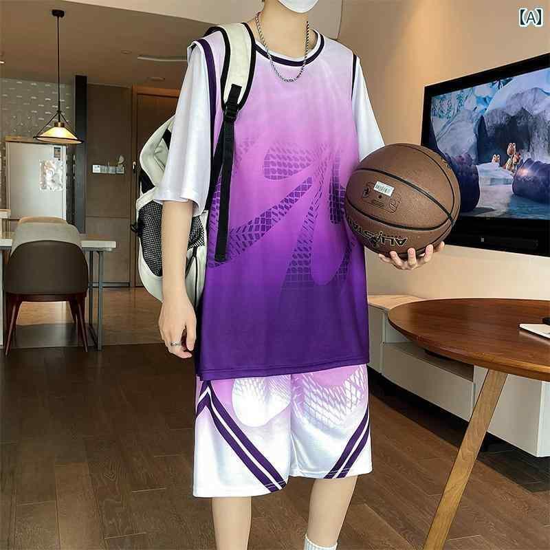 メンズ バスケットボール ウェア 半袖 バスケットボール スーツ メンズ 2025 速乾 冷感 Tシャツ スポーツ ショーツ フェイク ツーピース