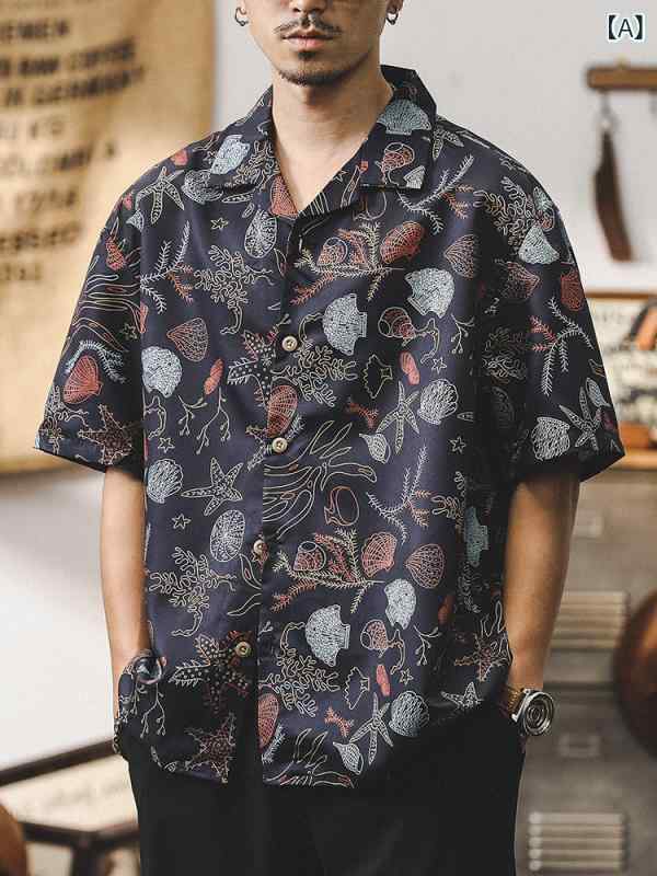心地よい メンズ プルオーバー 西 海岸地帯 花柄 プルオーバー メンズ 2024 夏 薄っぺら 亜米利加 流行り物 な キューバ共和国 襟 メンズプルオーバー