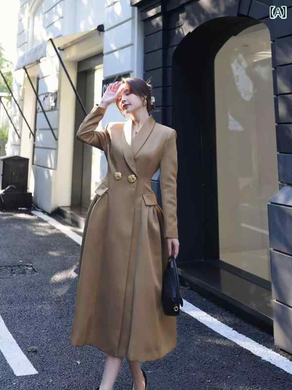チェスター 厚地の外套 雅びやか ゴールド レトロ 繻子 厚地の外套 レディース 冬 ロング ウィンドブレーカー 御召しもの コウモリ傘 スコート 3 見晴らし