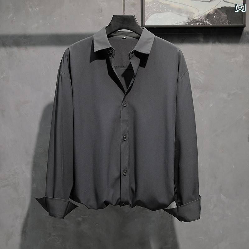 Yシャツ 長袖 メンズ 黒 シャツ メンズ 長袖 春秋 夏 スタイル 高級 ジャケット ボーイズ ドレープ 冷感 半袖