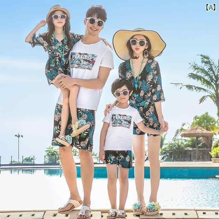 お揃い ファッション コーデ ペアルック カジュアル 三 亜 写真 親子 衣装 夏服 34人 家族 海辺の 休暇 ビーチ ドレス 夏 母 娘 母子 スーツ画像