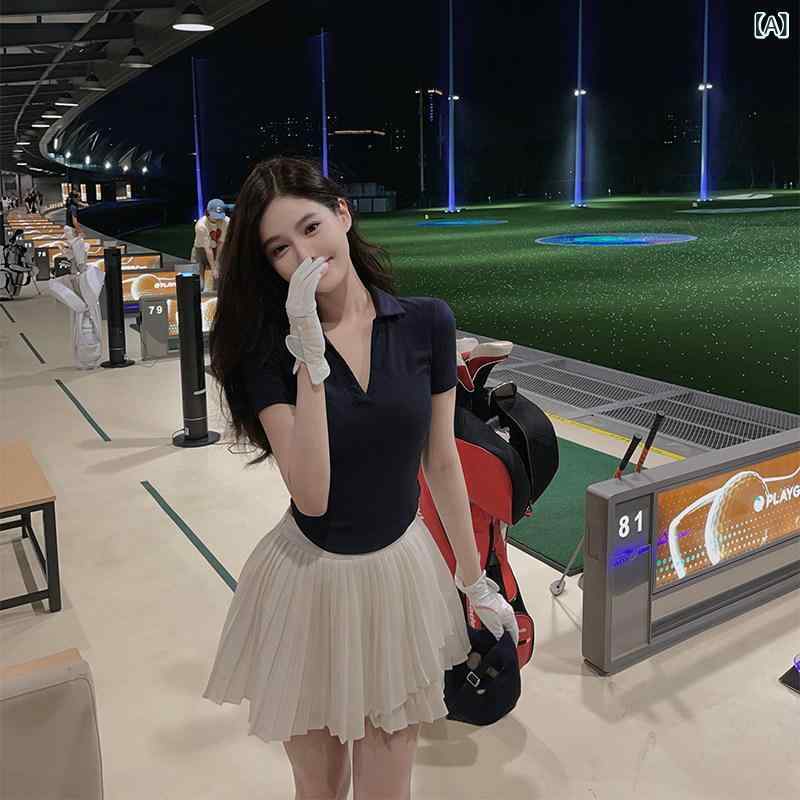 レディース ゴルフウェア 韓国 ゴルフ レディースポロシャツ 半袖 Tシャツ プリーツスカート スーツ テニス バドミントン 露出 防止 ショート スカート パンツ