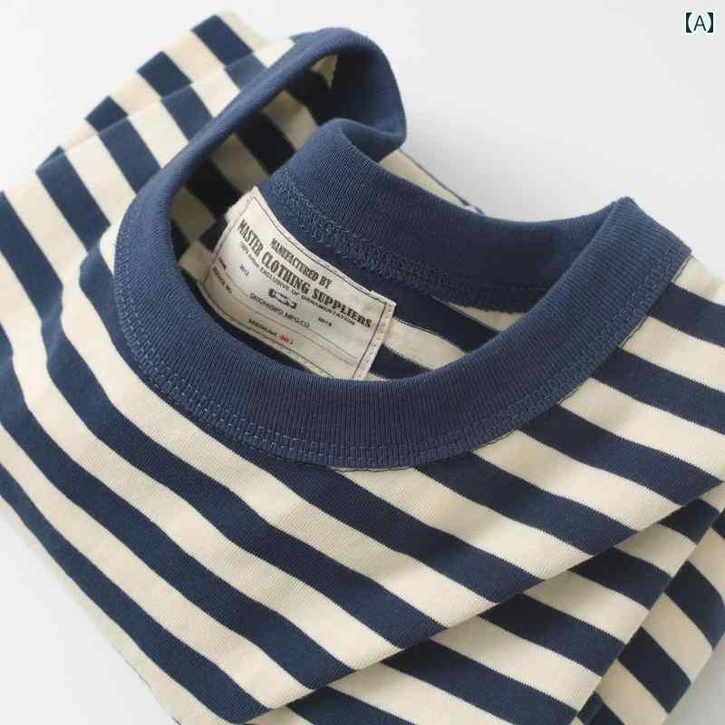 ストライプ Tシャツ 男性用 230 g ライト ブルーストライプ ゆったり セーラー シャツ 半袖 Tシャツ 男女兼用 夏用