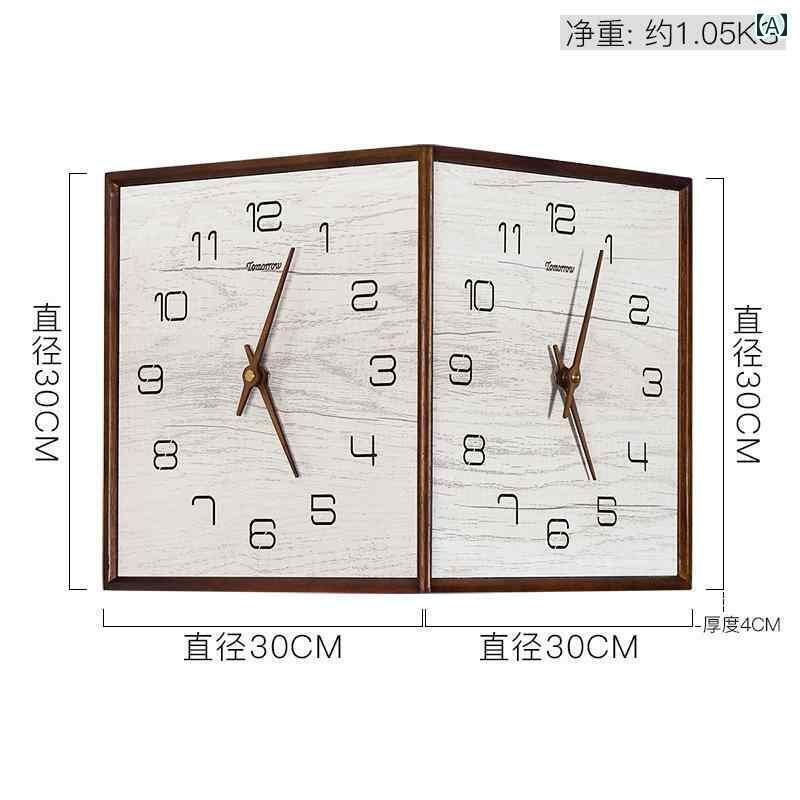 壁掛け 時計 インテリア Hanshi 壁 コーナー 両面 壁掛け 時計 スクエア ソリッド ウッド リビング ルーム レストラン サイレント W 199